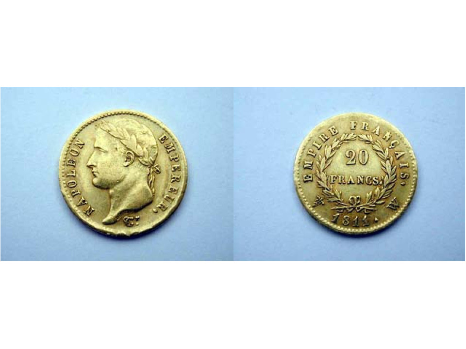 France, Napoleon Emperor, 20 Francs 1811 W (Lille)