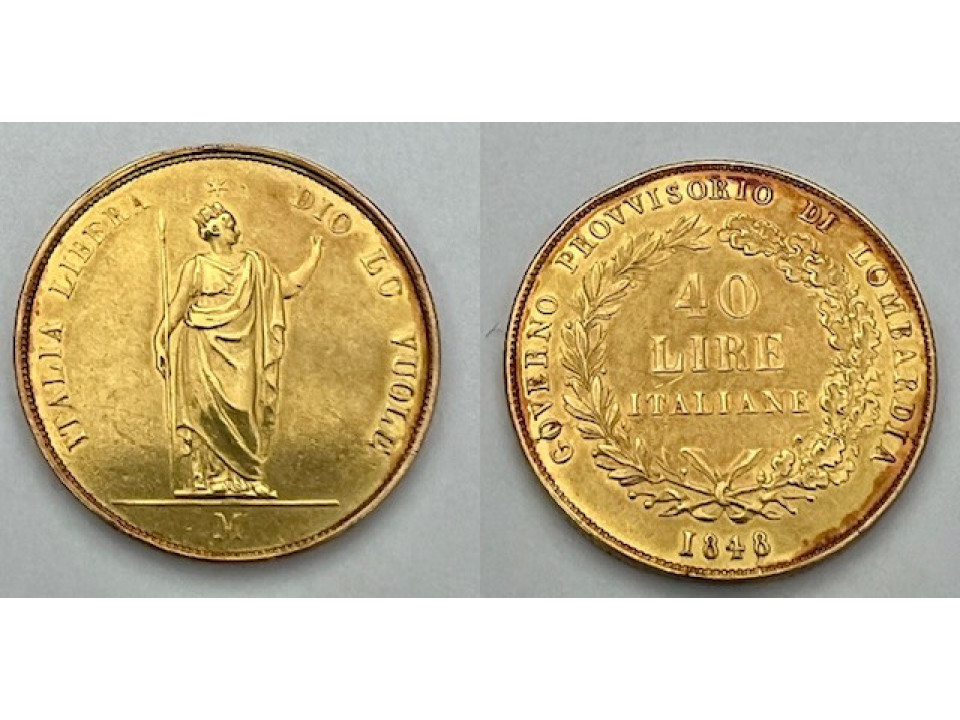 Milano, Governo Provv. 40 Lire 1848 BB+/qSPL Tracce di appi