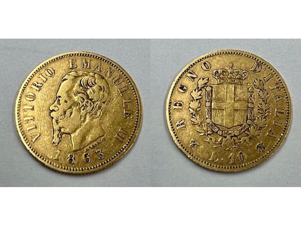 Vittorio Emanuele II, 10 Lire 1863 Turin Ø 18.5 mm