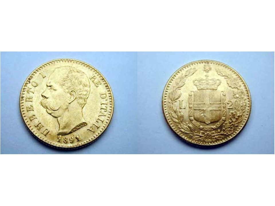 Umberto I, 20 Lire 1891, 1, 8 and 9 Repunched