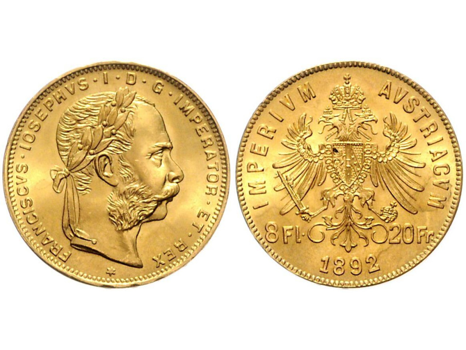 Austria, 8 Florins 1892 Gold (Marengo)