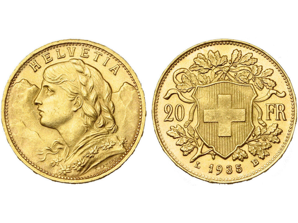 Switzerland, 20 Francs Gold (Marengo)