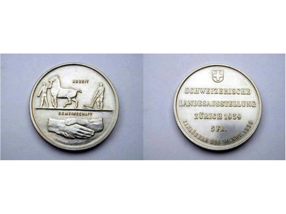 Svizzera, 5 Franchi 1939 Esposizione Nazionale Zurigo