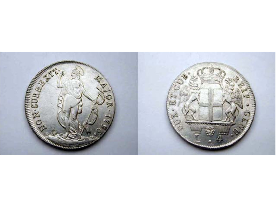 Genova. Dogi Biennali. 4 Lire 1796. Argento